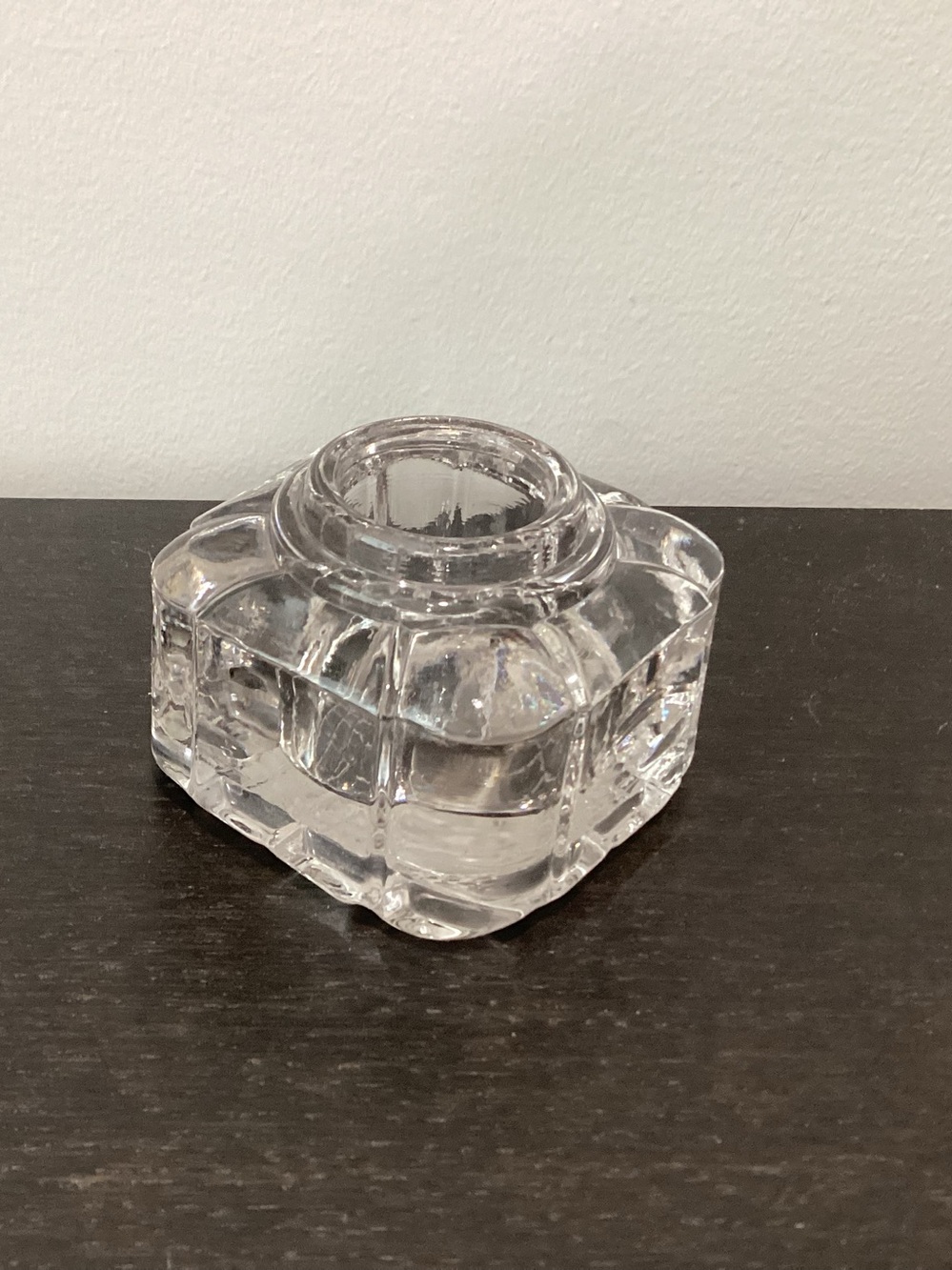 Vtg. Art Deco Clear-Cut glass early 20th century Ink Well. Thick,Heavy walled